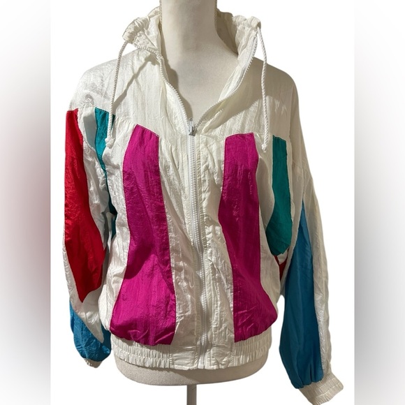 Vintage Westside Connection retro 80s 90s White rainbow Windbreaker jacket Sz Sm - Picture 6 of 7
